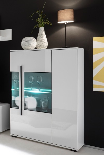 [ Luca.two ] - Vitrine mit Weiß Hochglanz             