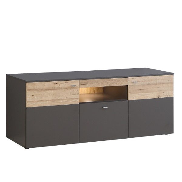 TV Lowboard Grau und Planked Eiche 