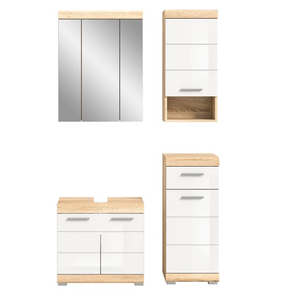 Badezimmer-Set v3 Sonoma Eiche hell weiß Hochglanz