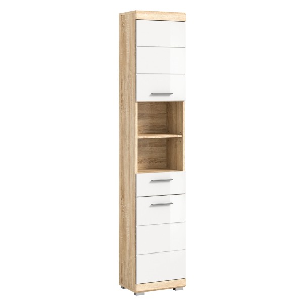 Hochschrank Sonoma Eiche hell weiß Hochglanz