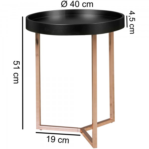 Design Beistelltisch Schwarz / Kupfer ø 40 cm Tabletttisch Holz Metall