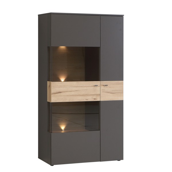 Vitrine Grau und Planked Eiche