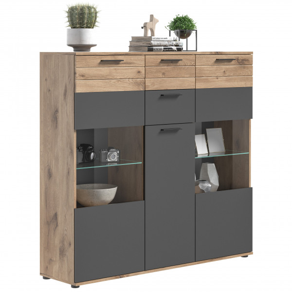Highboard Basalt Grau Eiche
