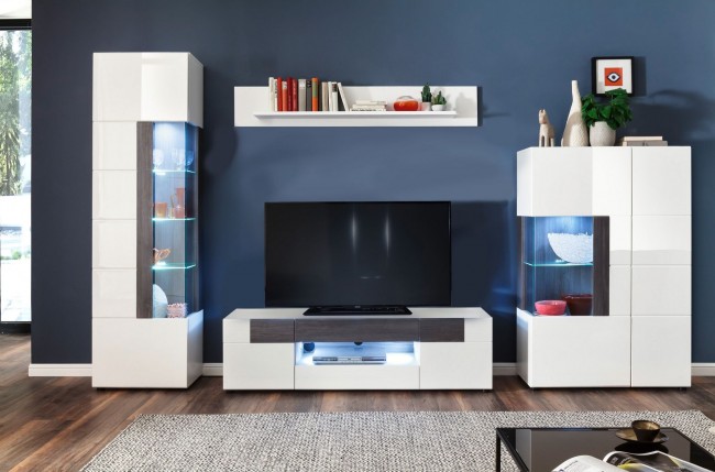 Wohnwand Weiß Hochglanz 