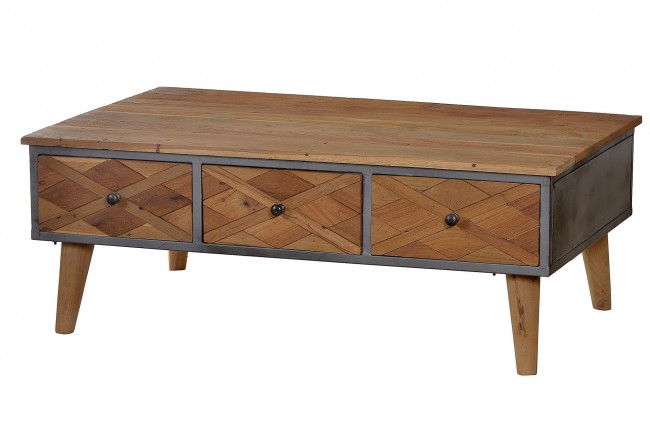 Couchtisch recyceltes Teak + Stahl in Holz natur, lackiert ...