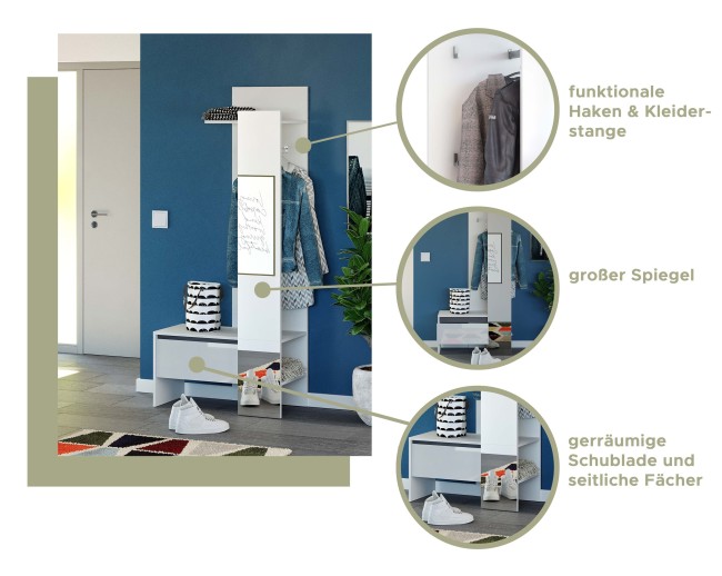 Garderobe Weiß Hochglanz Newfurn