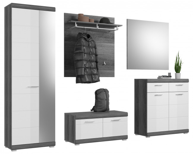 Garderoben Set Weiß Hochglanz Rauchsilber