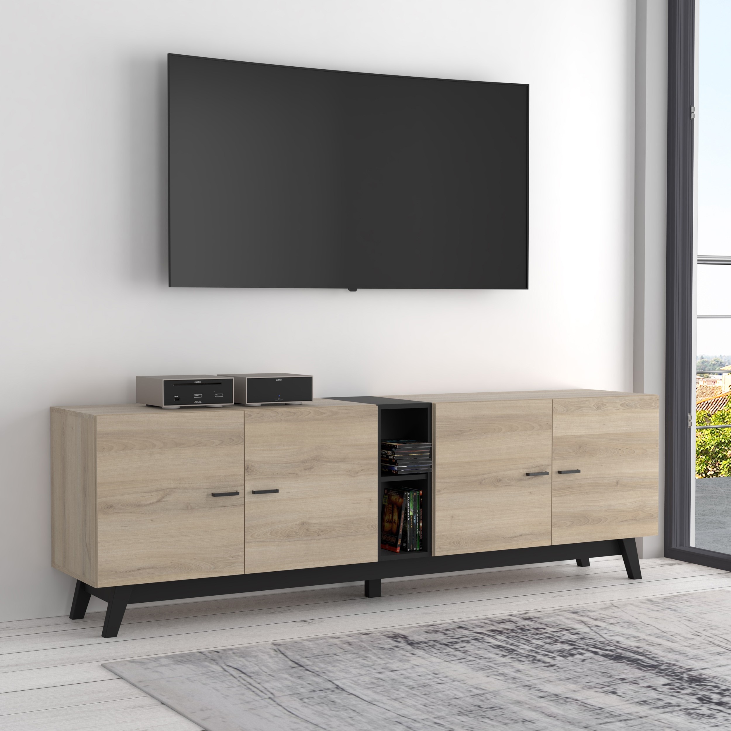 [ Lino.ten ] - TV Lowboard Sonoma Eiche und Schwarz Newfurn