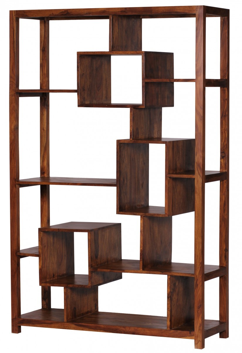 Bücherregal Massiv-Holz Sheesham 115 x 180 cm Wohnzimmer-Regal