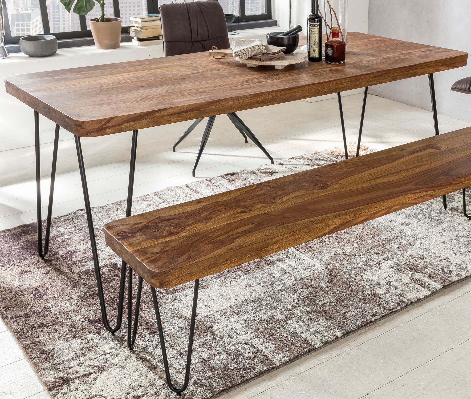Esstisch Massivholz Sheesham 160 cm Esszimmer-Tisch Holztisch