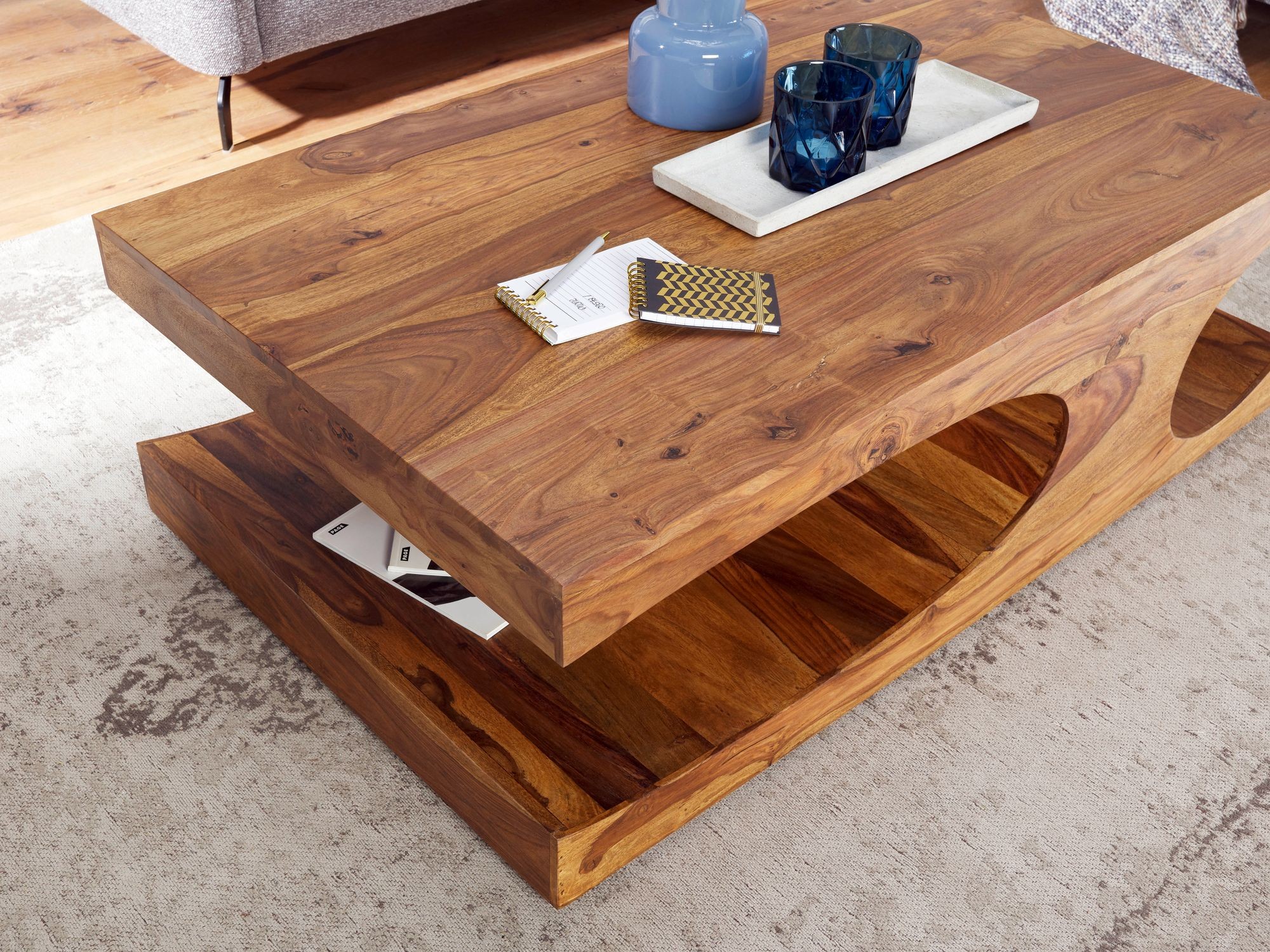 Couchtisch Massiv-Holz Sheesham 118 cm breit Wohnzimmer ...