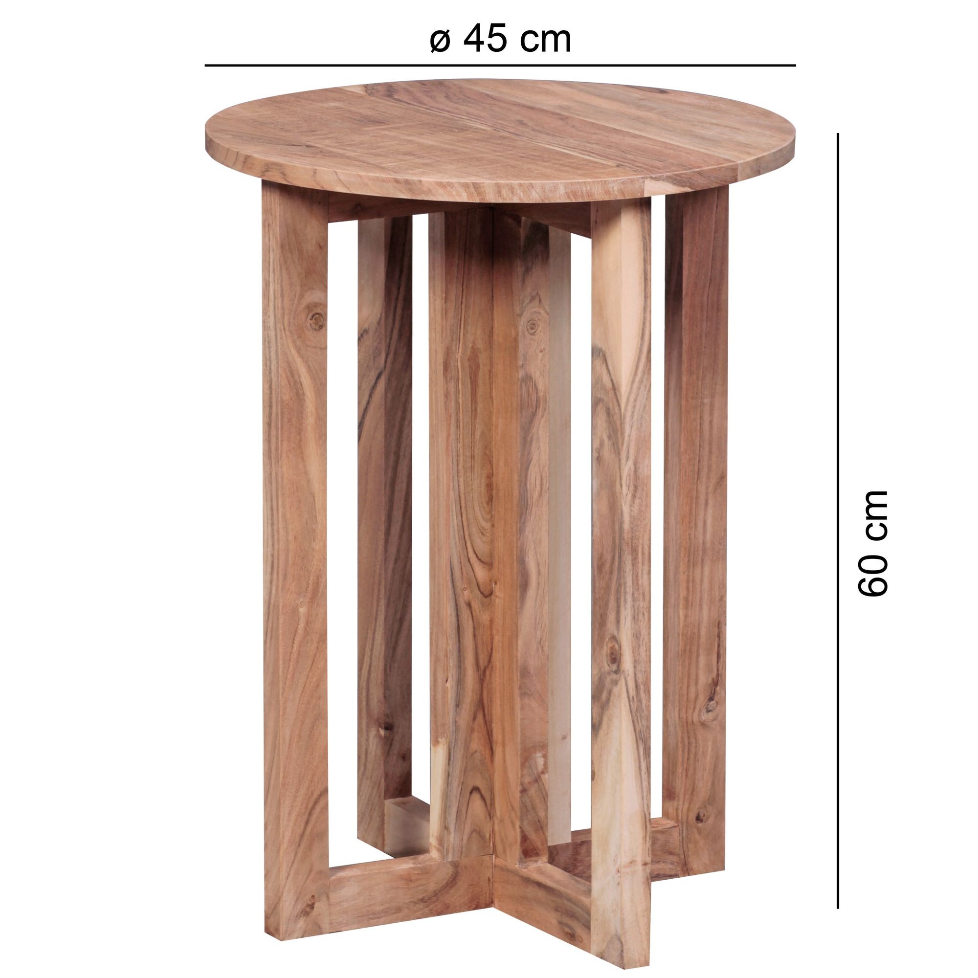Beistelltisch Massivholz Akazie Design Anstell-Tisch 45 x 45 cm rund