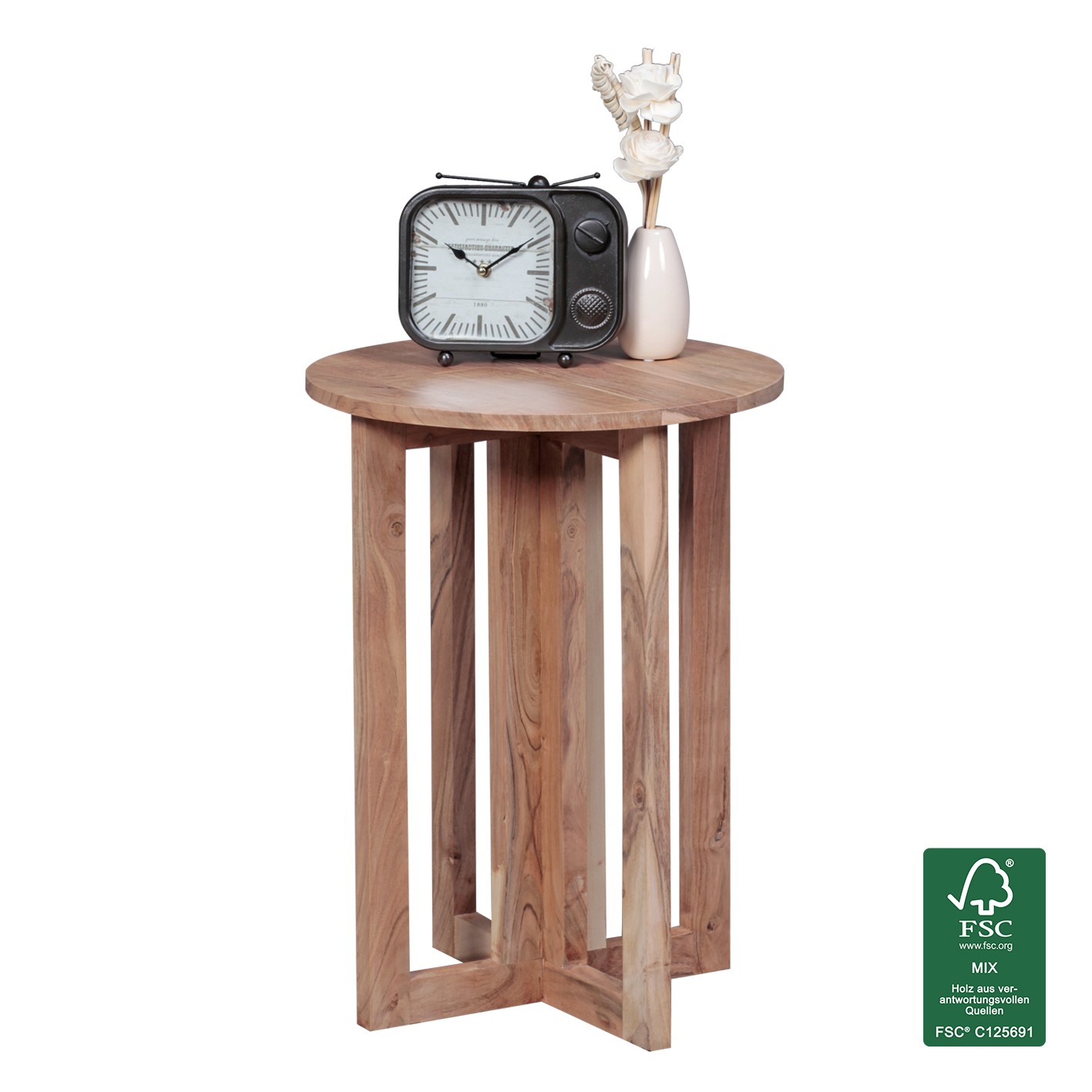 Beistelltisch Massivholz Akazie Design Anstell-Tisch 45 x 45 cm rund