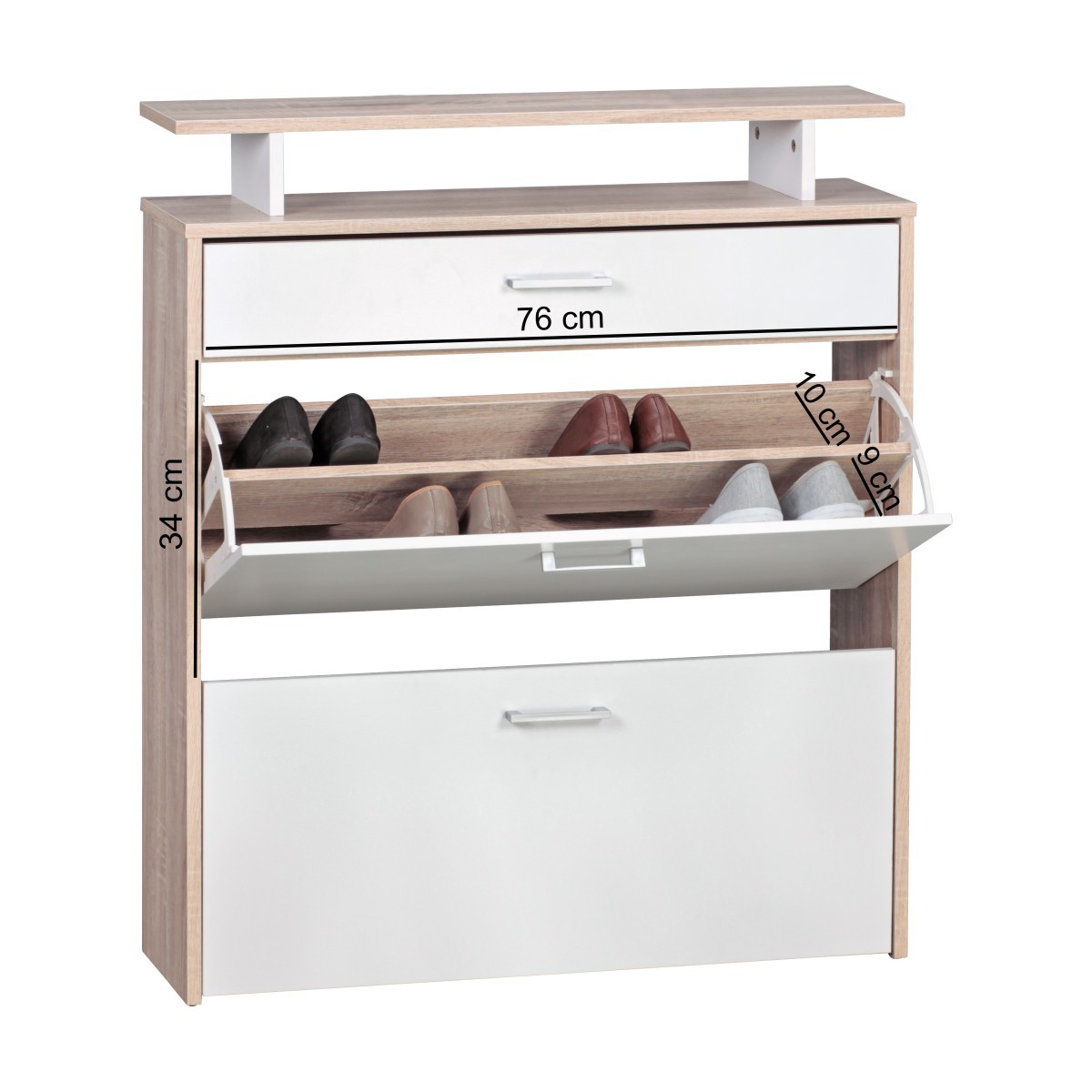 Schuhschrank MDF Sonoma Eiche 80 cm Schuhregal Schuhkipper Design Schuh-Kommode modern Sideboard ...