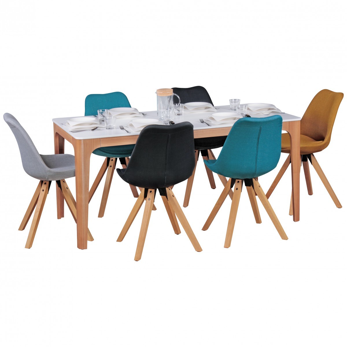 Esszimmertisch 160 x 76 x 80 cm MDF Holz Esstisch mit Tischplatte in weiß Design Küchentisch ...