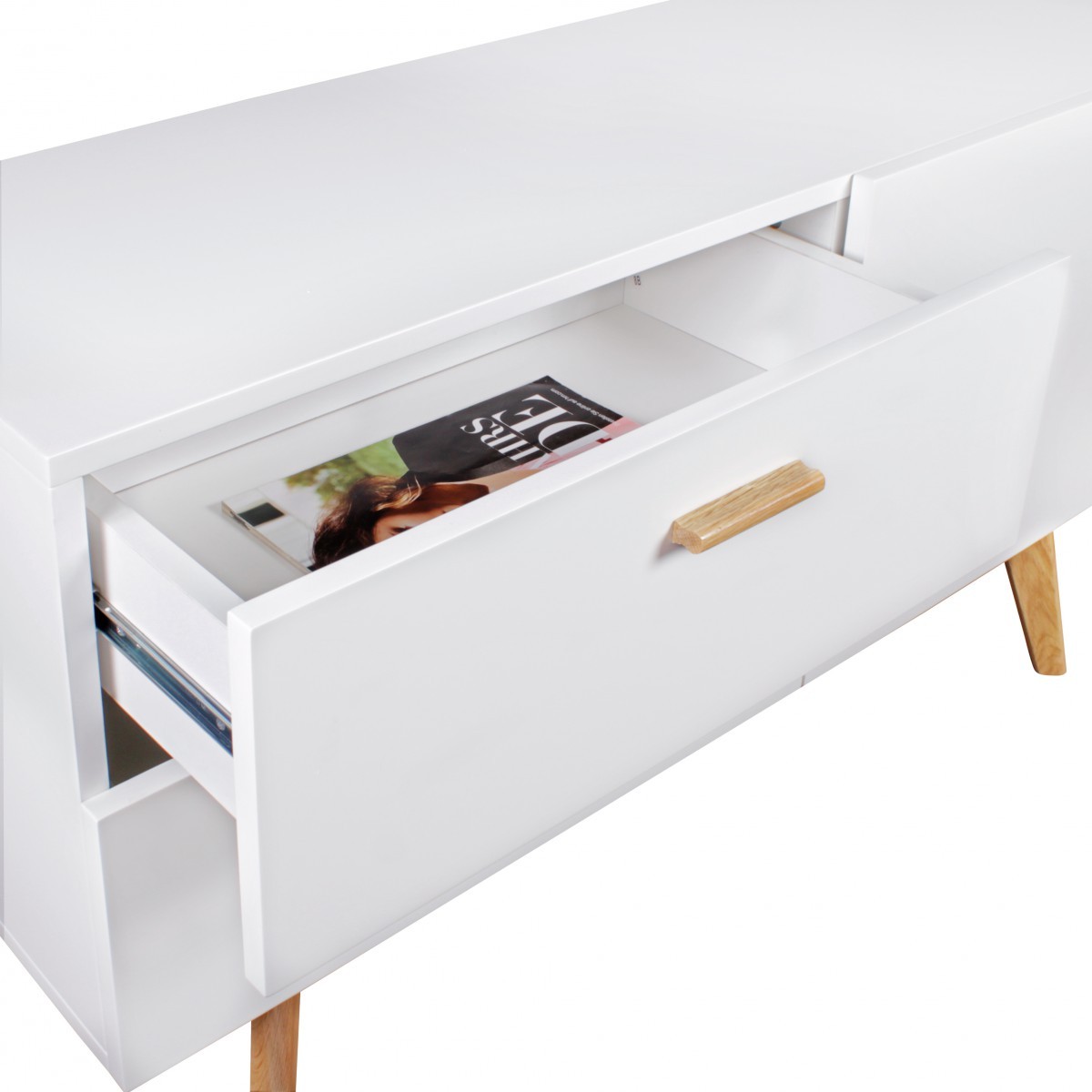 Sideboard MDF Holz Weiß mit 2 Schubladen Kommode 120 x 70 ...