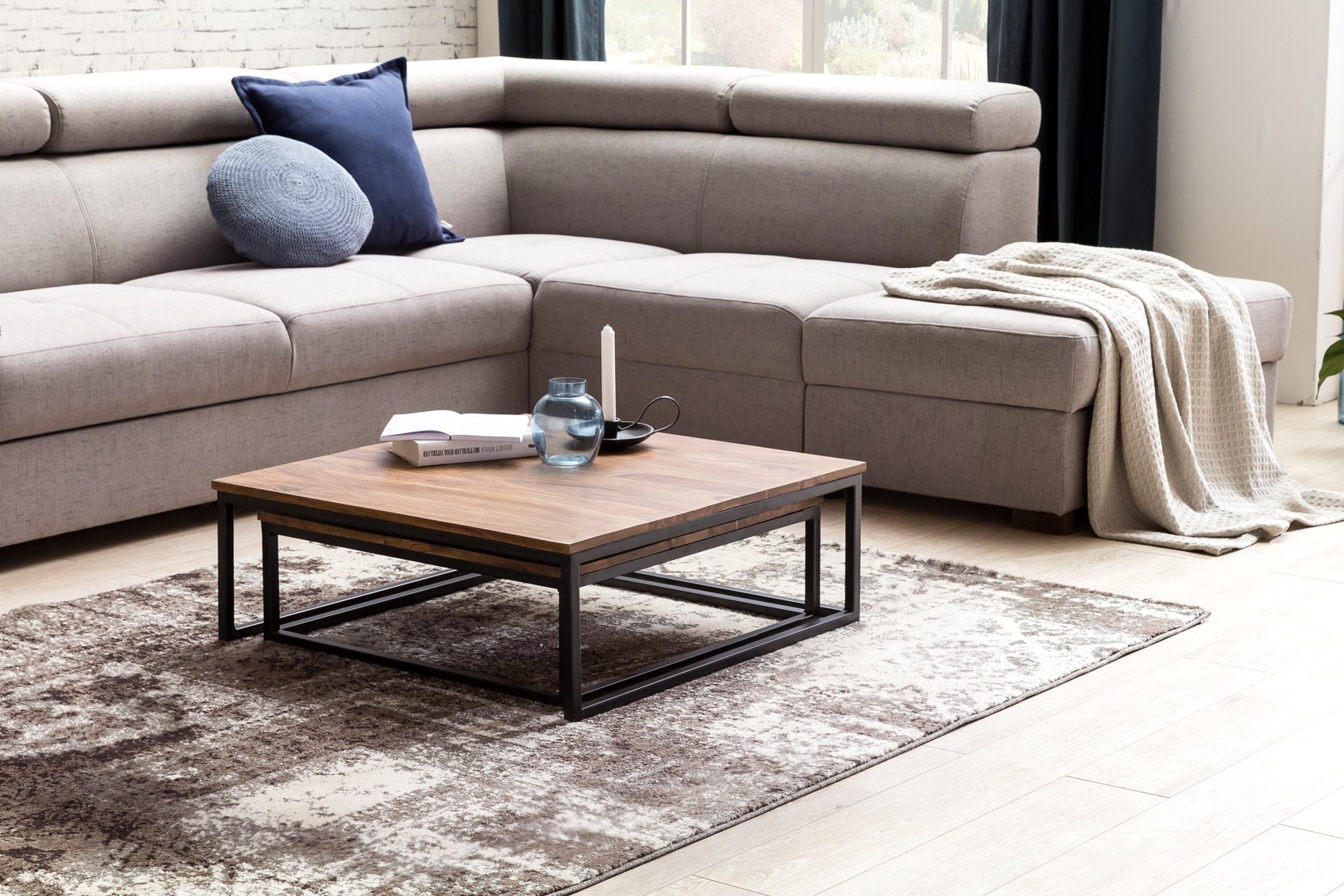 Couchtisch 2-teilig Massivholz 75 x 75 x 27 cm - Design ...