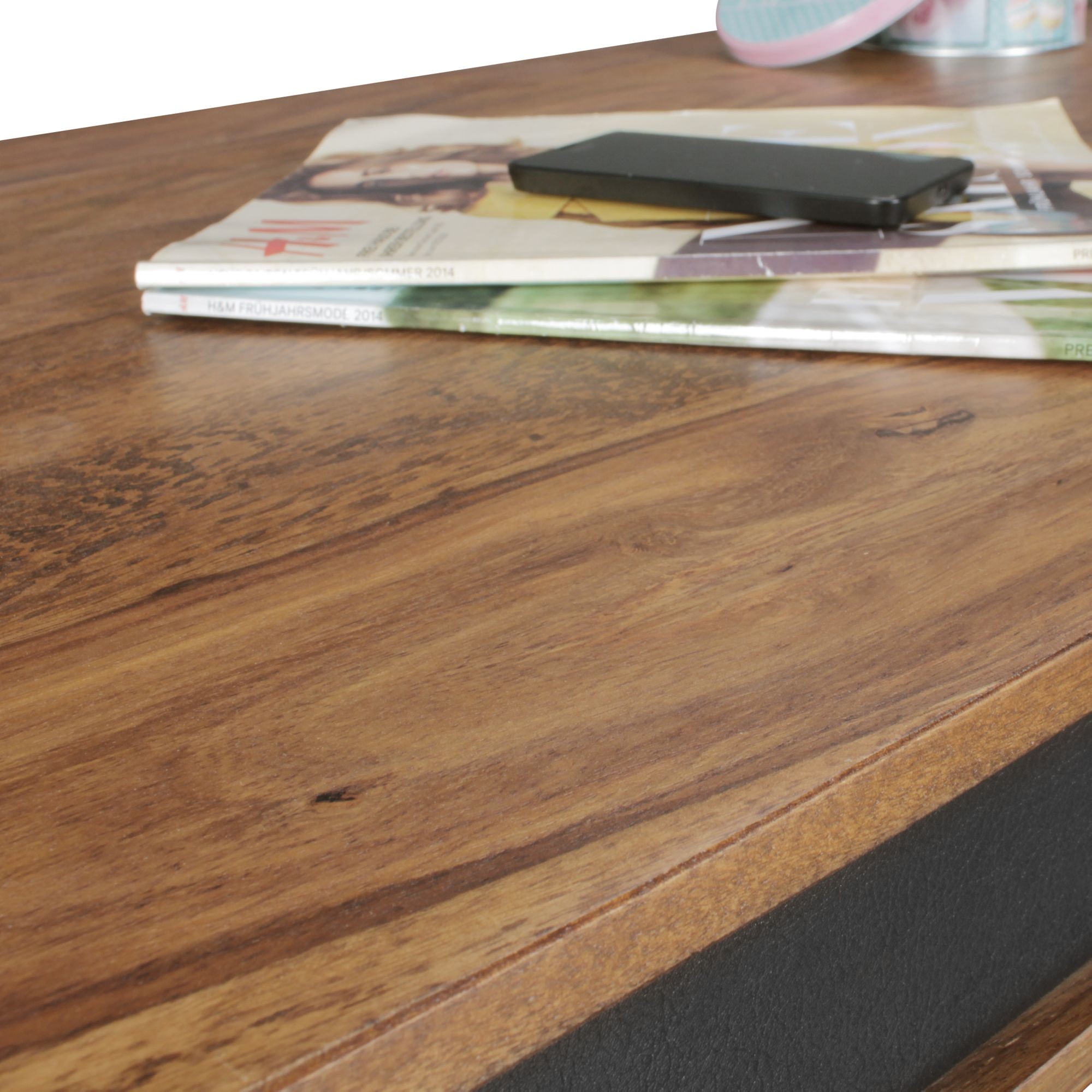 Couchtisch Kunstleder Massiv-Holz Sheesham Natur 118 x 40 ...