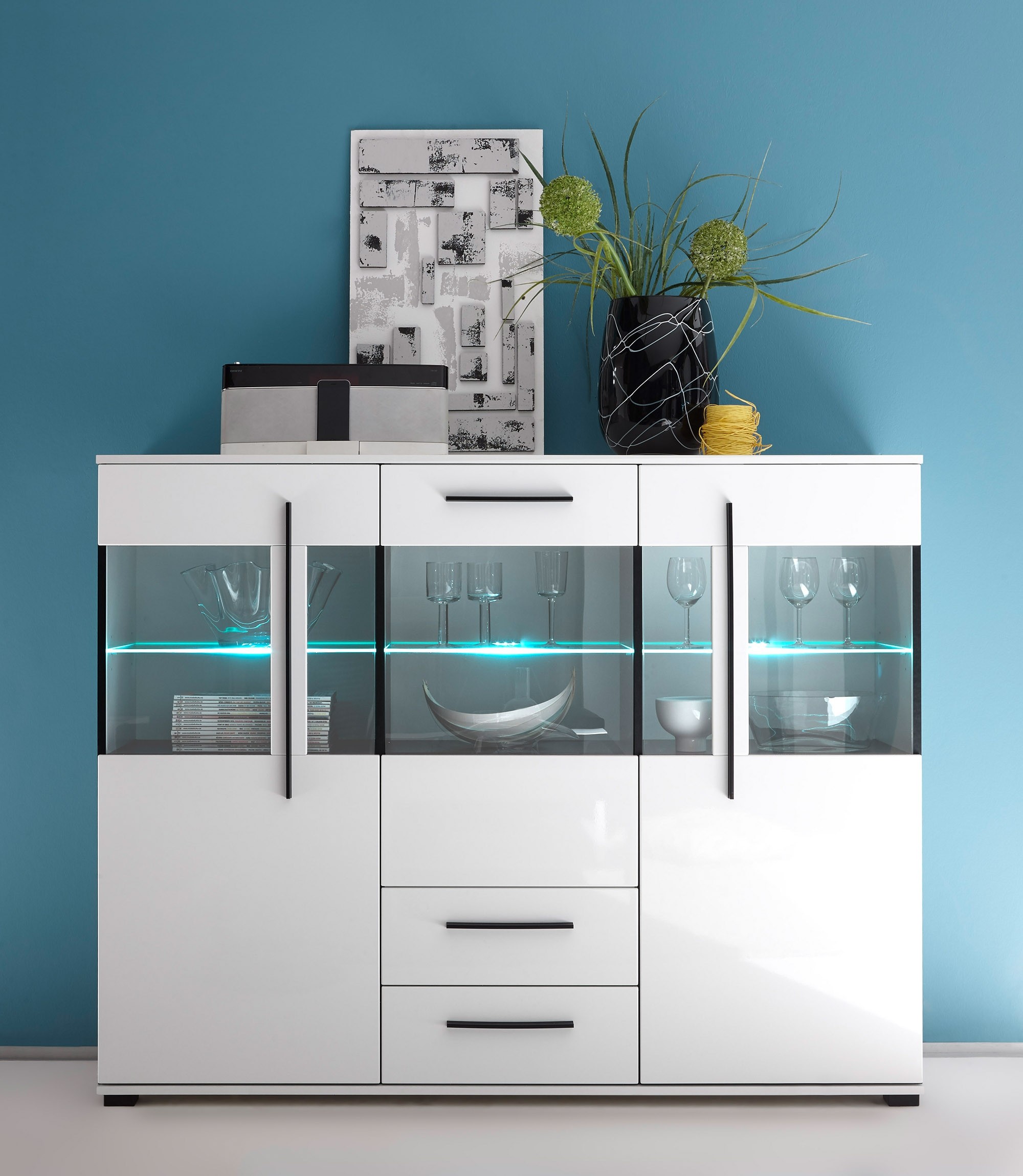 [ Luca.ten ] - Highboard mit Weiß Hochglanz Newfurn