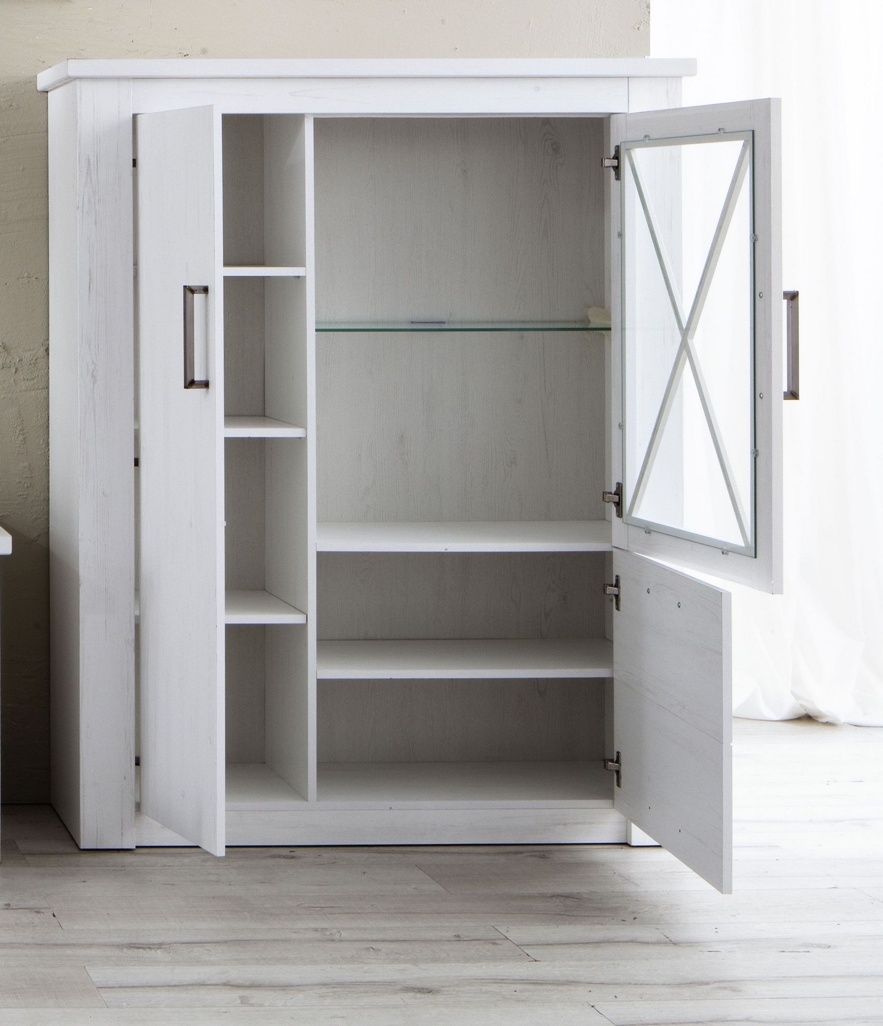  Carolina.four  - Vitrine Pinie Weiß Struktur Newfurn